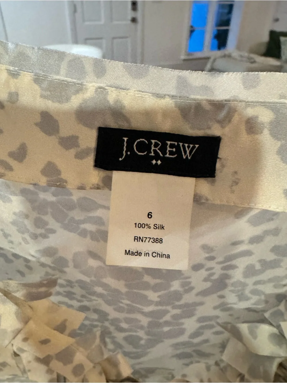 J. Crew Cream & Light Gray Ruffle V-Neck Sleeveless Blouse